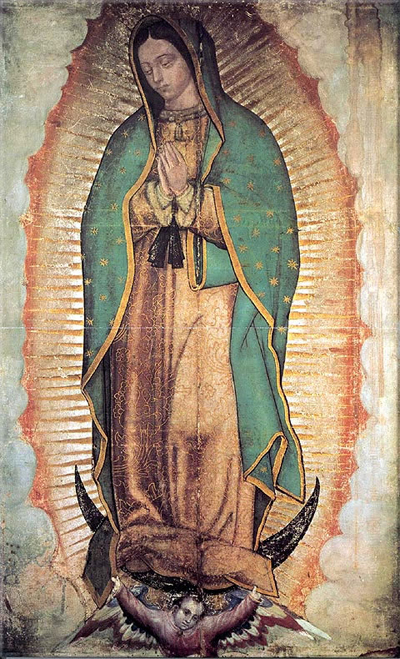 virgen de guadalupe with mexican flag. of Guadalupe passes from
